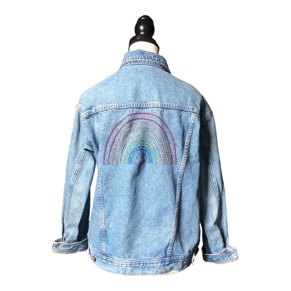 OLD NAVY Rainbow Denim Jacket Blue Womens - Picture 4 of 8